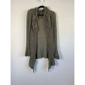 Miss Kelly Brown/tan Fringe knit Long Cardigan Sweater Vintage Y2K Size Small